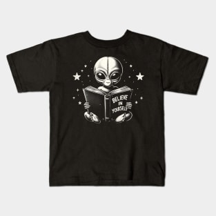 Believe in Yourself Alien Reading Book Kids T-Shirt